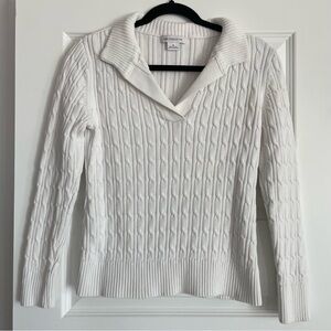 Vintage Liz Claiborne 90s White Cotton Cable Knit V Neck Sweater Size Medium